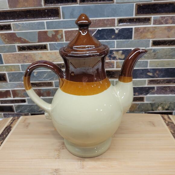 Vintage Interpur Coffee Server Teapot, Brown Tan & Beige Cabincore Gift - Picture 3 of 6